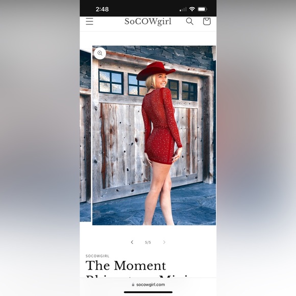 Moment Rhinestone Mini Dress in Red from SoCOWgirl - Picture 5 of 5